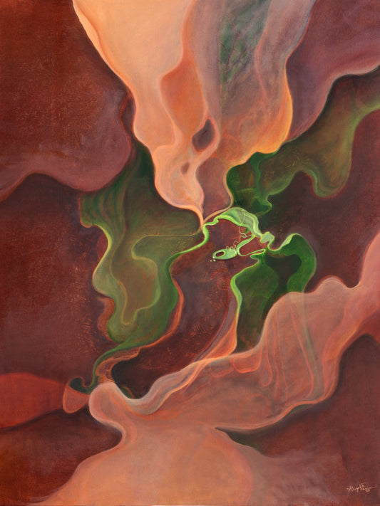 Resonance – 13 original abstract painting by Dr. Shagufta Khanam, featuring layered organic forms in an acrylic and oil composition on canvas.