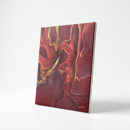 sideview of abstract painting on stretched canvas